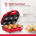 Holstein Housewares Non-Stick 6-Count Electric Cupcake Maker Machine Bakes 6 Cupcakes, Muffins, Pizza Cups, Cinnamon Buns Perfect for Gifts, Birthdays, Holidays, or Bake Sales, Red