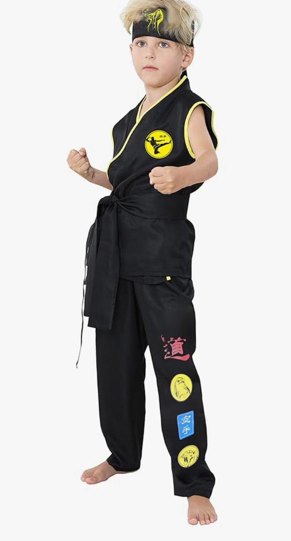 Costume Karate Dress Up Uniform With Headband Belt Pretend Play Halloween Party Cosplay Outfit for Kids