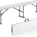 VEVOR Plastic Folding Bench, 6ft Portable Folding Bench, Smooth High Density Polyethylene Waterproof Outdoor Bench, Picnic Camping Table with Handle for Garden Soccer Playtime, White (1 Pack)