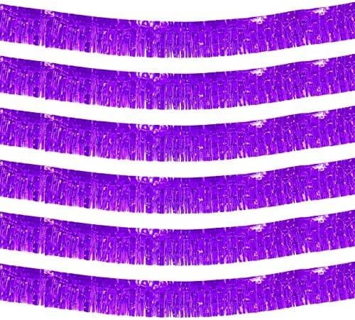 6 Pack 10 Feet Foil Fringe Garland Metallic Tinsel Streamers Banner Wall Hanging Curtain Backdrop Banner for Parade Floats, Thanksgiving, Christmas, Birthday, Halloween Party Decorations(Purple)