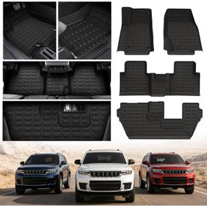 Floor Mats for Jeep Grand Cherokee L 2021-2025 (ONLY for 7 Seaters Without Center Console) All Weather Custom Fit Car Floor Liners Trunk Mat Rubber Car Mats