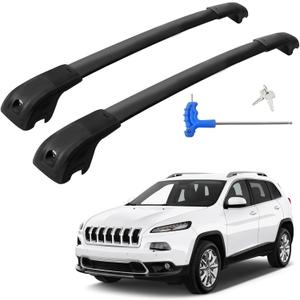 Car Roof Rack Cross Bars Compatible with 2014-2023 Jeep Cherokee (Fit for Raised Side Rails), Aluminum Lockable Roof Cross Bars for Kayak Bike Rooftop Cargo Carrier Bag Basket Luggage