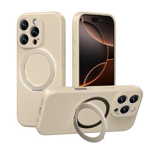 MCFANCE Magnetic Silicone Case with Stand for iPhone 16 Pro Max(6.9 inch) Compatible with MagSafe, Shockproof Protection, Anti-Scratch Microfiber Lining, Khaki