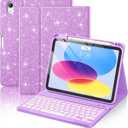 FUWANG for iPad A16 11th 10th Generation Case with Keyboard - Detachable Backlit Glitter Folio Keyboard with Pencil Holder for iPad A16 11th Gen 11-inch 2025 & 10th Generation 10.9 Inch 2022, Purple