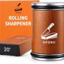 UFORU Rolling Knife Sharpener Kit, Knife Sharpener Tool with 15° & 20° Magnetic Angle Guide, Diamond Discs, Leather Strop, Wooden Kitchen Knife Sharpening System for Chef Knives
