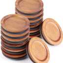 12Pack Regular Mouth Mason Jar Lids - Acacia Wooden Storage, Canning Ball Jar with Airtight Silicone Seal, Brown