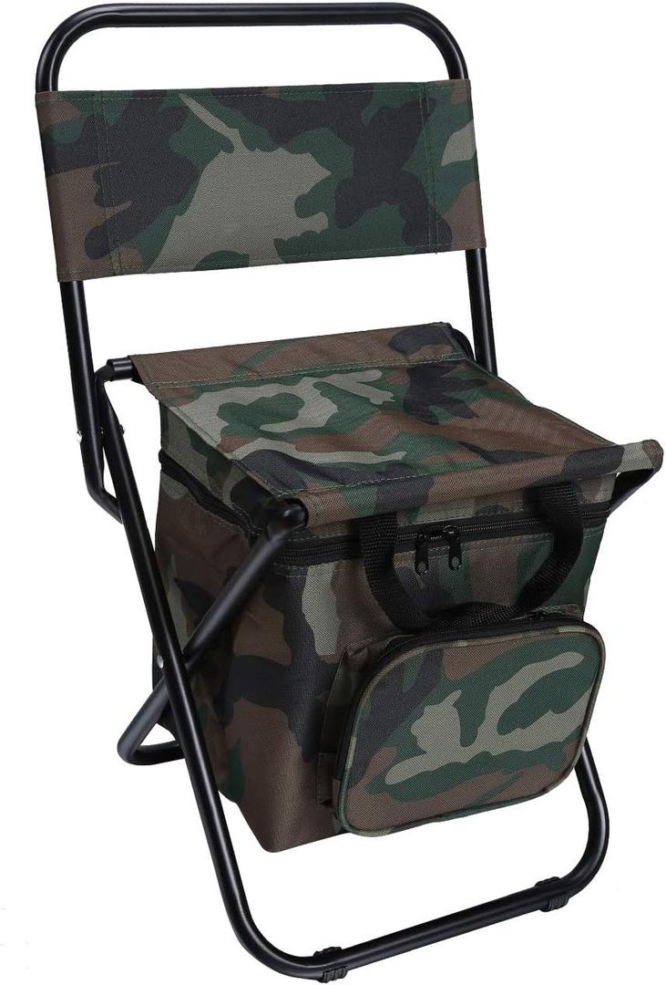 LEADALLWAY Fishing Chair with Cooler Bag Compact Fishing Stool Foldable Camping Chair (Camouflage)