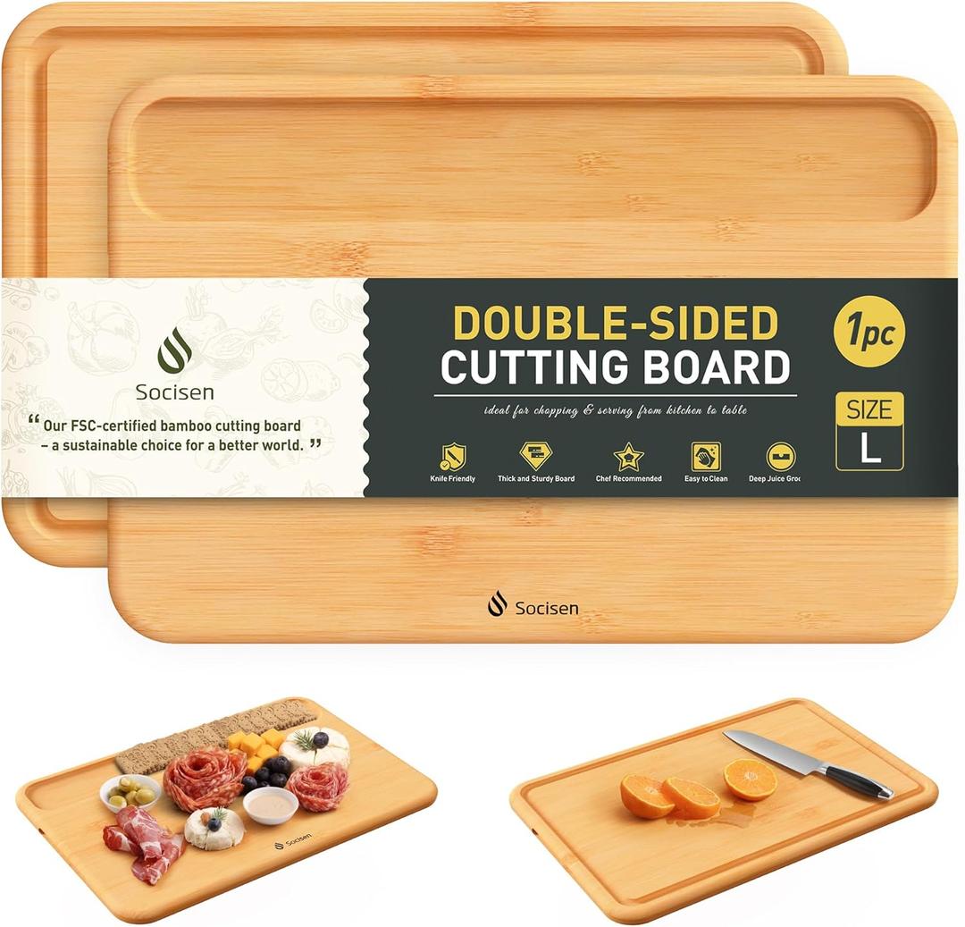 Bamboo Cutting Board Natural Non Toxic Chopping Wood Cutting Board With Juice Grooves Knife-Friendly Finish For Versatile Kitchen Use Ideal Charcuterie & Chopping Large Multi-Use New Home Must Haves (1pc: L (15"  10"))