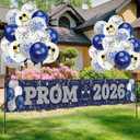 Graduation Prom Banner Decorations for Party 2026, Blue and Silver Prom 2026 Decorations Yard Sign Banner with Balloons for Prom Send Off Decorations 2026 , 9.8 X 1.6 ft