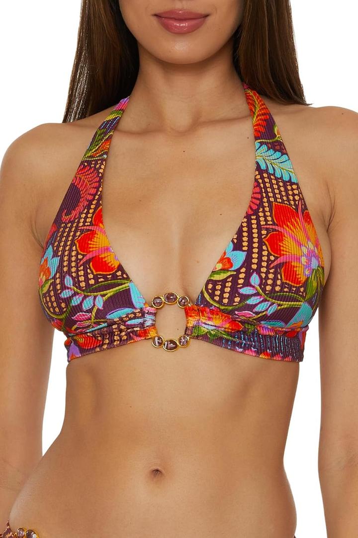 Becca Womens Portofino Bikini Top, Floral Print, Adjustable, Tie Back, Swimwear Separates for Women (Medium, Multicolor)