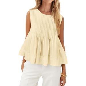 Cicy Bell Womens Summer Peplum Tops Casual Babydoll Sleeveless Cotton Tank Tops Flowy Pleated Shirts, Small
