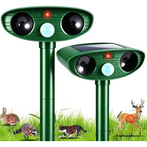2 Pack Ultrasonic Deer Repellent Device with Motion Sensor for Plant Garden | Solar Animal Repellent Outdoor to Keep Cat Rabbit Raccoon Out of Yard Farm Squirrel Fortress Pro Deer Deterrent