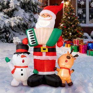8ft Christmas Inflatable Outdoor Decorations, Blow up Yard Decor with Santa Claus Plays The Accordion and Sings with The Snowman and The Elk, Bright LED Lights Christmas Outdoor Decorations