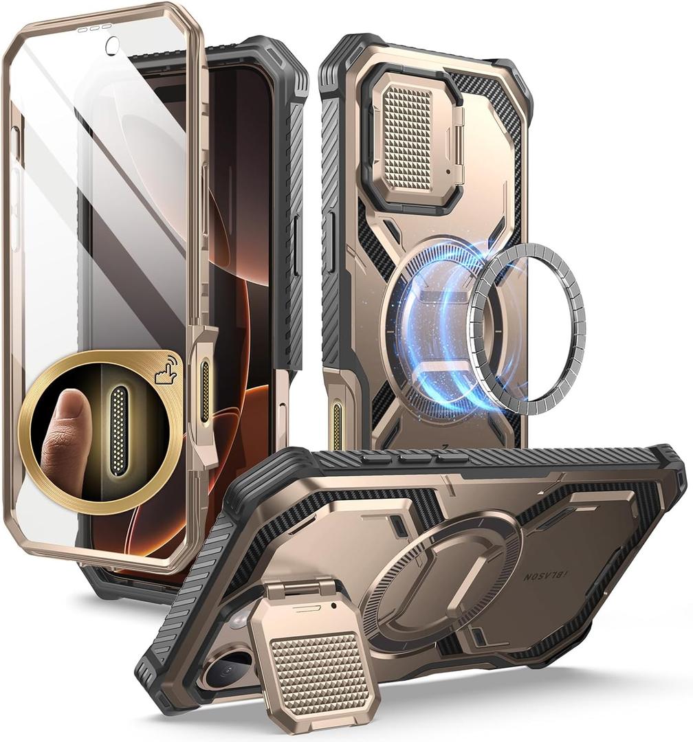 i-Blason for iPhone 16 Pro Case MagSafe, [Camera Control Button] [Built-in Screen Protector] [Camera Cover Stand], Military Protection Phone Case for iPhone 16 Pro, Armorbox Series, Rosegold (Desert)