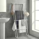 CANYAVE Metal Leaning Ladder Towel Rack, 4-Tier Blanket Stand for Bathroom Living Room, No Drilling Quilt Storage Organizer (White)