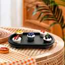 Wooden Decorative Tray for Home Decor, Beaded Black Oval Tray Decor for Coffee Table, Rustic Wood Serving Trays Farmhouse Centerpieces for Living Room Kitchen Counter (Black Oval)