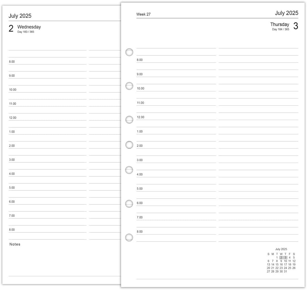 newestor 2025-2026 Daily Planner Refill for Mini Binders, Day on One Page, July 2025 to June 2026, 5-1/2" x 8-1/2", 7 Holes