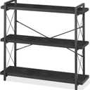 HCHQHS Bookshelf, 3-Tier Industrial Bookcase, Black Open Book Shelf, Freestanding Horizontal Bookshelves with Metal Frame