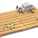 Waterproof Bamboo Bath Mat for Shower, Wooden Floor Mat for Bathroom, Foldable | Non-Slip | Heavy Duty, Shower Mat for Indoor Outdoor, 23.5in x 15.6in (Natural)