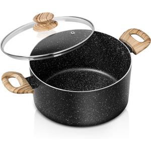 MICHELANGELO Stock Pot with Lid, 5 Quart Cooking Pot Nonstick, Granite Soup Pots with Lid, Induction Pot with Stay-cool Handle, 5 Qt Stockpot Non Stick Pots Black