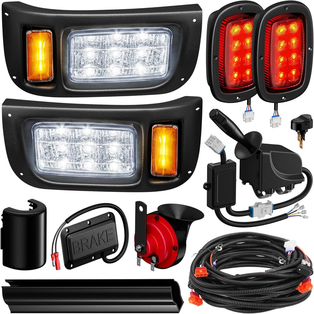 Deluxe Club Car DS 12V LED Headlight Tail Light Kit, Club Car Headlight Taillight Kit for 1993-UP DS Gas&Electric, Golf Cart Street Legal light Kit with Turn Signal Kit Horn Brake Pad Wire Harness