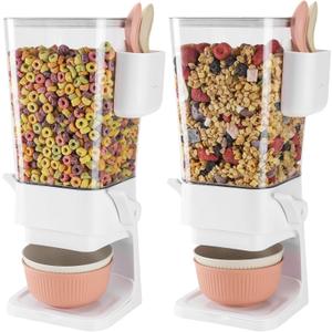 Cereal Dispenser Countertop Pack of 2 with Bowls Spoons Cutlery Box,5.5 QT Dry Food Dispenser Snack Organizer Containers Storage with Lids for Pantry Kitchen Organization Oatmeal Nut Granola Candy