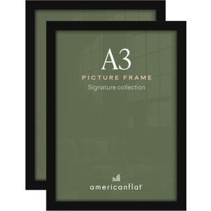 Americanflat A3 Picture Frame with Shatter-Resistant Glass - Set of 2-11.7x16.5 Frame with Engineered Wood - Signature Collection - A3 Frames for Wall Display - Black
