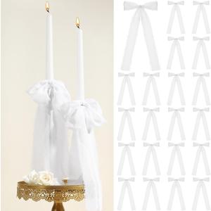 24 Pcs Bows Candlestick Ribbon Decoration Coquette Bows for Cake Birthday Large Tie Bow Ribbon Gift Wrapping Cake Treat Bags for Wedding Birthday Party Baby Shower, 9.5 Inch(White)