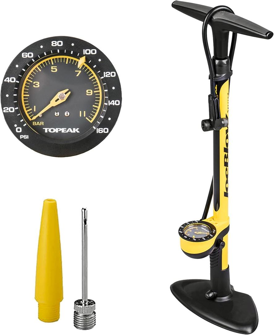 Topeak JoeBlow Sport III High-Pressure Bike Floor Pump 160 PSI, Durable Steel Barrel, 3 Analog Gauge, TwinHead DX5 Pump Head, Long Hose, Ergonomic Handle, Fits Presta, Schrader, & Dunlop Valves