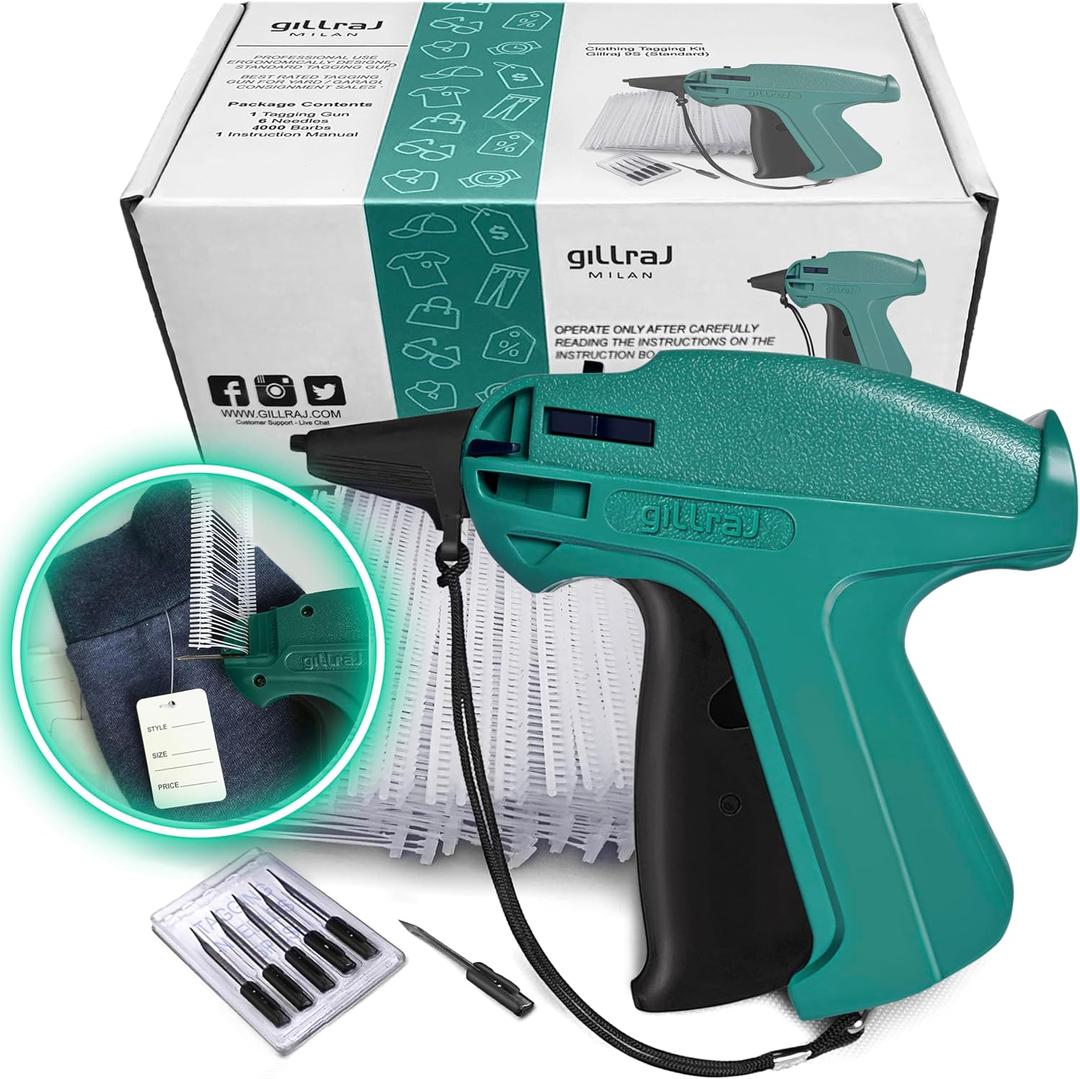 GILLRAJ® Price Tagging Gun【Not-a-Stitch-Gun】 Hangtag Attacher with 4000pcs 2" Long Barbs Fasteners & 6 Needles, Retail Pricing Tag Gun for Stores Consignment Garage Yard Sale