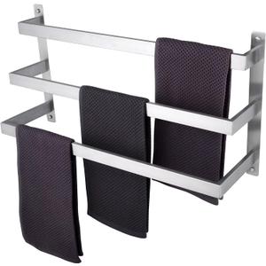 KOKOSIRI Bath Towel Bars Bathroom 3-Tiers Ladder Towel Rails Towel Holders Wall Mounted Towels Shelves Rack Brushed Stainless Steel, B5006BR-L24