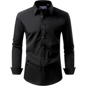 Alimens & Gentle Men's Dress Shirt Regular Fit Stretch Stain Shield Long Sleeve Solid Business Wedding Button Down Shirts (X-Large, Black)
