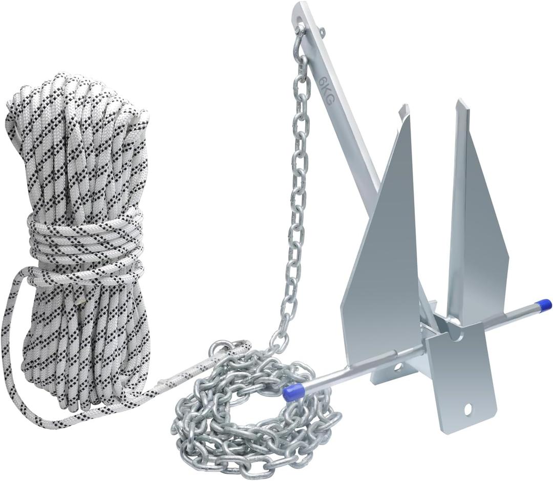 5/8/10/13 lb Galvanized Danforth Anchor, Includes 98 ft Rope, 8 ft Chain and Fluke Anchor Kit, Boat Anchor Kit for 8-32 ft Pontoon Dinghy Fishing bass Jon Small Sailboats and Inflatable Boats