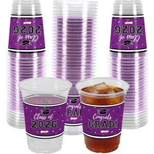 Labrostar 50Pcs Graduation Decorations 2026 Disposable Graduation Cups Congrats Grad Class of 2026 Decorations Graduation Party Supplies 16oz Pruple