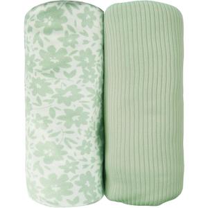 lasoftan Jersey Swaddle Blanket, Ultra Soft Stretchy Receiving Blanket, Newborn Swaddle Wrap for Boys & Girls, 40 x 30 inches, 2 Pcs (Light Green Flower)