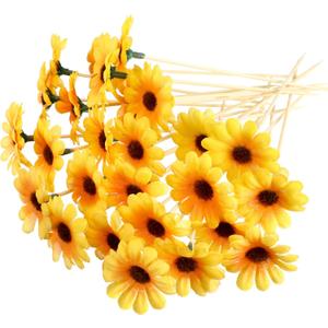 CHENGU 100 Pcs Fancy Toothpicks, 4.7 Inch Cocktail Picks Fancy Sticks for Appetizers, Handmade Bamboo Appetizer Fruit Skewers Food Picks for Wedding Valentines Holiday Decoration(Sunflower)