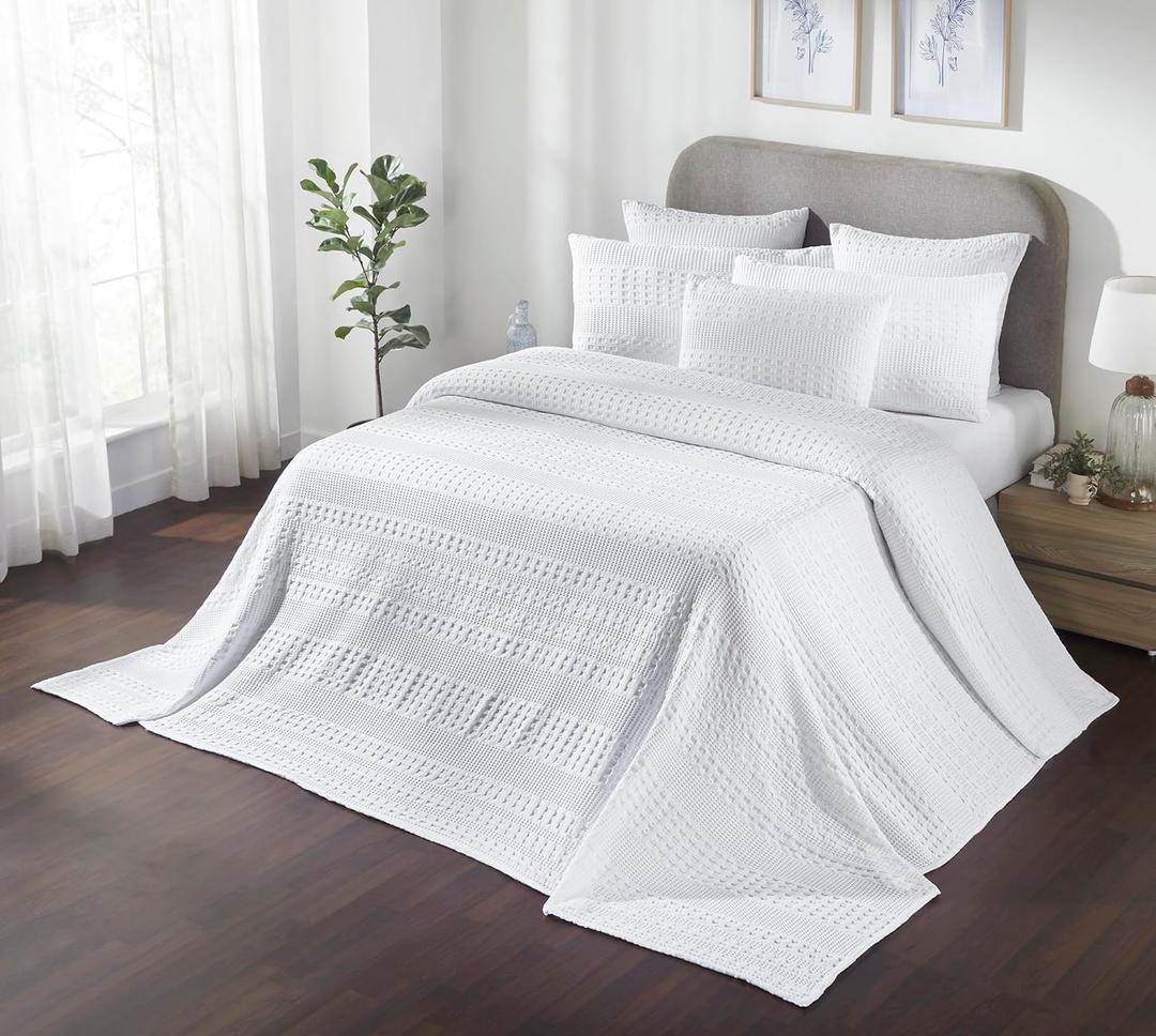 VHC Brands 100% Cotton Waffle Weave White Oversized King Size Blanket 120x120, Decorative Cotton Throw Blanket, Boho Farmhouse Bedroom Decor for Bed, Couch, or Sofa (Oversized King (120"x120"))