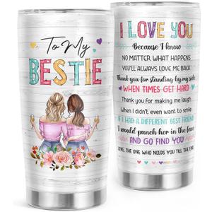 Friendship Gifts for Women Friends - Galentines, Valentines, Birthday, Christmas Gift Ideas for Best Friend, Bestie, BFF - Presents for Female Unique - 20 Oz Stainless Steel Coffee Tumbler (White)