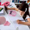 Women Calculators,Desktop Calculator 12 Digit with Large LCD Display and Sensitive Button, Solar and Battery Dual Power, Standard Function for Office, Home, School (Pink+Pink)