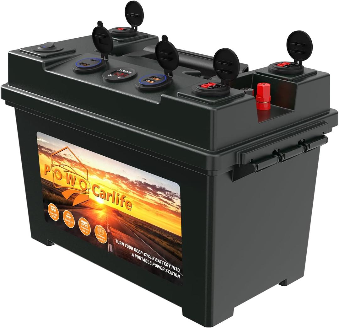 Portable Smart Battery Box Trolling Motor 12V - with QC3.0 /PD Type-C Port/Anderson Plug/Digital Voltmeter, Power Center for RV Solar Panel Boat