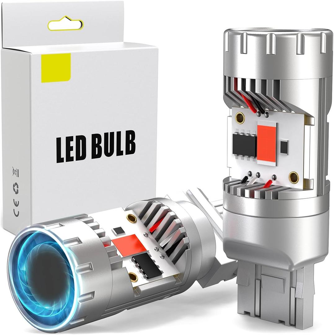7440 7443 LED Bulb Red for Brake Light, CANBUS Error Free W21W WY21W Bulb with Built In Resistor Anti Hyper Flash, W/Turbo Fan, 30W 3200LM Ultra Bright for Brake Stop Tail Light, Pack of 2
