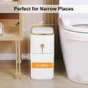 MOPALL Touchless Bathroom TrashCan with Lid, 3 Gallon / 12L Slim Motion Sensor Garbage Bin, Automatic Waste Basket for Bedroom, Office & Narrow Spaces, White & Gold