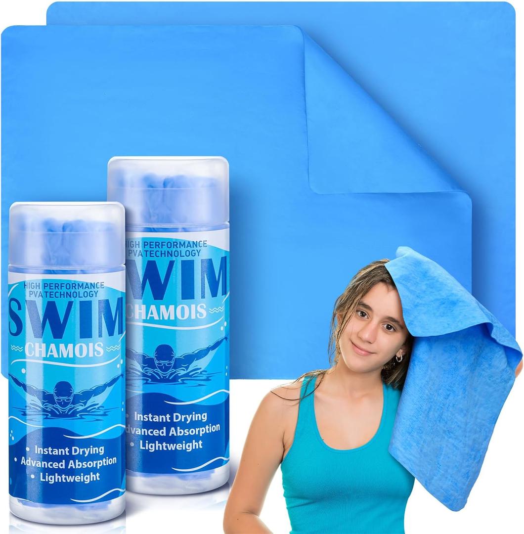 2 Pack Swim Chamois Towel Water Absorbent Quick Dry Towel Shammy Chamois Cloth for Swimming Car Drying Diving Water Sports Beach Shower Pool Swimmer Gift, 13 x 17 Inches (Blue)