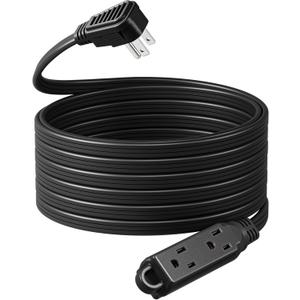 DEWENWILS Flat Plug Extension Cord, 25 FT 16/3 Awg Grounded Power Cable, 3 Outlets Power Strip for Indoor Use, SPT-3 Cord, Space Saving for Office, School, Travel, Dorm, ETL Listed, 1 Pack, Black