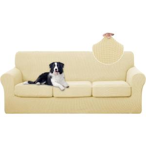 U-NICE HOME 4 Pieces Stretch Couch Cover Sofa Cover Washable Sofa Slipcover with Individual Seat Cushion for 3 Cushion Couch Sofa Pet Friendly(Sofa, Beige)