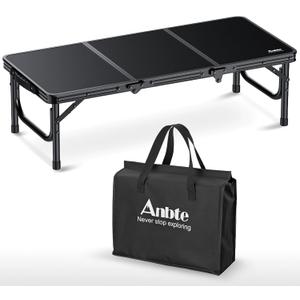 Anbte 3ft Low Folding Picnic Table, Thicker Aluminum Small Camping Table with Storage Bag, Portable Handle, Lightweight, for Camping Beach Party Picnic Floor, 34.2" x 15.7" x 10.3", Black