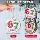 3 x 67 Funny Christmas Ornament  67 Meme Six Seven Teen Slang Ornament, Double-Sided Wood UV Print 10cm Round Xmas Tree Decor, Viral Meme Gift for Teen Boys Girls Gen Z