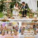 3 Tier Wooden Cupcake Stand with Swing & Flower Decor, Dessert Table Display Set with Removable Trays for Cake Fruit Snack Bread, Rustic Foldable Ladder Stand for Party, Birthday, Wedding & Events