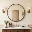 ANDY STAR Hand-Forged Bronze Round Bathroom Mirror, 32 Inch Antique Oil Rubbed Bronze Circular Mirror, Solid Steel Hammered Frame, for Wall Decor, Vanity, Entry, Fireplace, Mantle