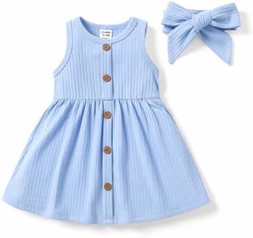 PATPAT Baby & Toddler Girl Ribbed Knit Cotton Dress – Versatile Sleeveless Summer Tank & Long Sleeve Fall Dress, Size 6-9 Months